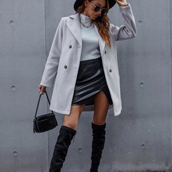 Double breasted pea coat long camel tan minimalist long line - Picture 6 of 8